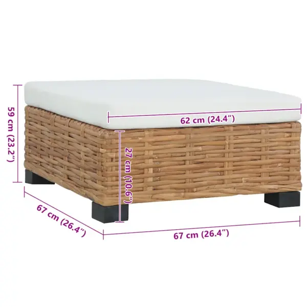 Naturaalsest rotangist jalapink istmepadja ja mahagoni- ning mangopuidust jalgadega, pruun, 66 x 66 x 37 cm – 7