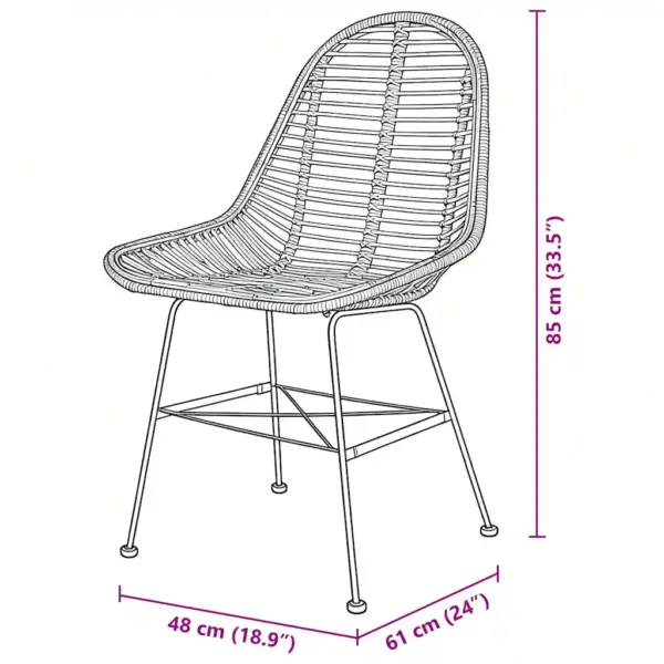 Rotangist söögitoolid sepistatud rauast jalgadega, 2 tk, beež, 48 x 61 x 85 cm – 5