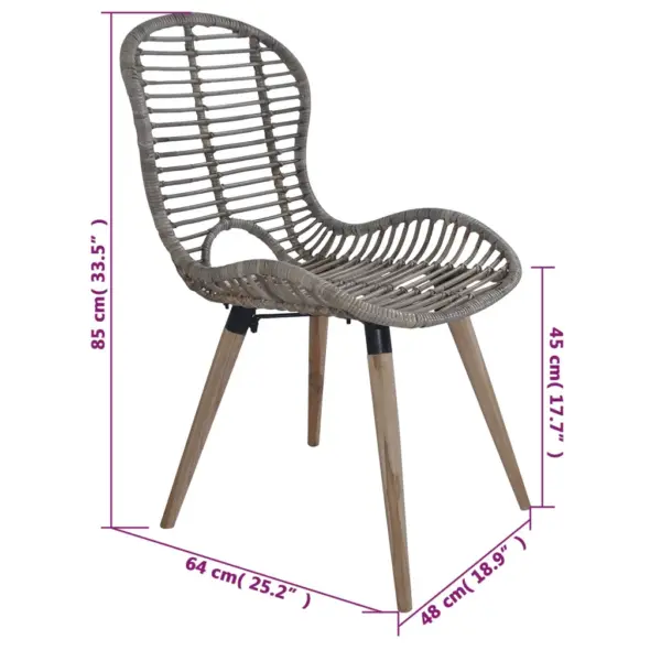 Naturaalset rotangist söögitoolid puidust jalgadega, pruun, 4 tk, 48 x 64 x 85 cm – 7