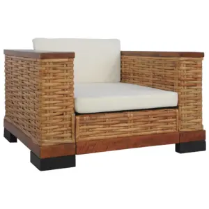 Pruun tugitool patjadega, naturaalne rotang ja mangopuit, 94 x 78 x 56 cm