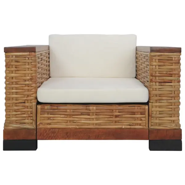 Pruun tugitool patjadega, naturaalne rotang ja mangopuit, 94 x 78 x 56 cm – 2