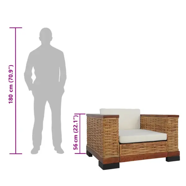 Pruun tugitool patjadega, naturaalne rotang ja mangopuit, 94 x 78 x 56 cm – 10