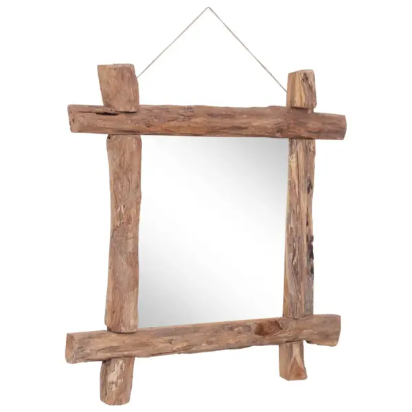Rustikaalne seinapeegel ümbertöödeldud tiigipuust, naturaalne, 70 x 5 x 70 cm – 2
