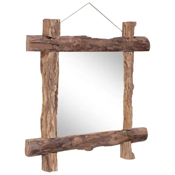 Rustikaalne seinapeegel ümbertöödeldud tiigipuust, naturaalne, 70 x 5 x 70 cm – 5