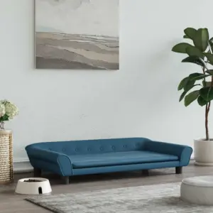 Sametist koeravoodi sinine, männipuidust raamiga, 100 x 50 x 21 cm