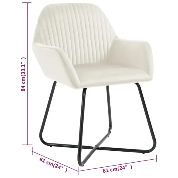 Sametist käetugedega söögitoolid, 2 tk, kreemjasvalge, pulbervärvitud terasjalad, 61 x 61 x 84 cm – 8