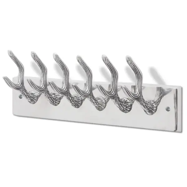Sarvekujuline seinanagi garderoobi, 6 konksuga, 2 tk, hõbedane alumiinium, 49 x 9 x 18 cm – 3