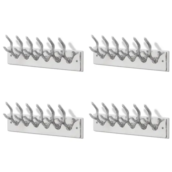 Sarvekujulised garderoobi seinanagid, 6 konksu, 4 tk, hõbedane alumiinium, 49 x 9 x 18 cm – 2