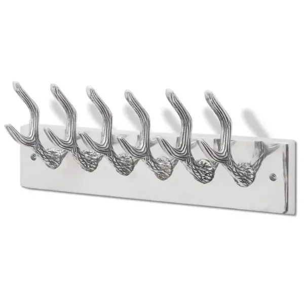 Sarvekujulised garderoobi seinanagid, 6 konksu, 4 tk, hõbedane alumiinium, 49 x 9 x 18 cm – 3