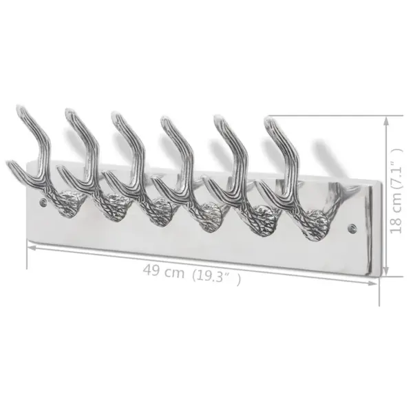 Sarvekujulised garderoobi seinanagid, 6 konksu, 4 tk, hõbedane alumiinium, 49 x 9 x 18 cm – 6