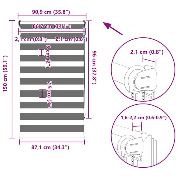 Sebrarullkardin reguleeritava valgusega, 90 x 150 cm, kohvivärvi, 100% polüester – 13