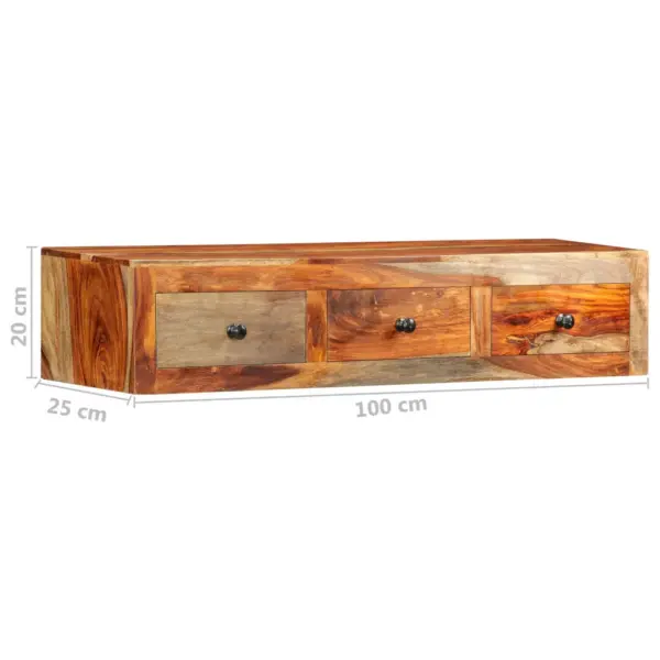 Seinale kinnitatav konsoollaud 3 sahtliga, akaatsiapuidust, 100 x 25 x 20 cm – 8