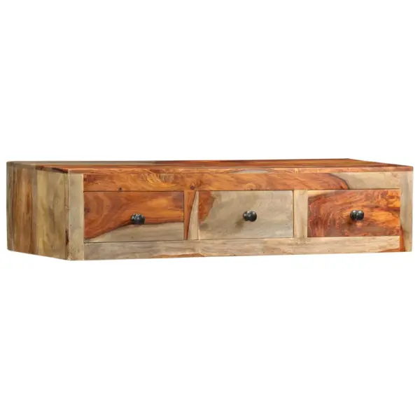 Seinale kinnitatav konsoollaud 3 sahtliga, akaatsiapuidust, 100 x 25 x 20 cm – 9