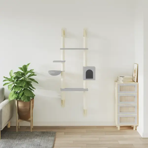 Seinale kinnitatav kassipuu ja kraapimispost, helehall, 180 cm - 3