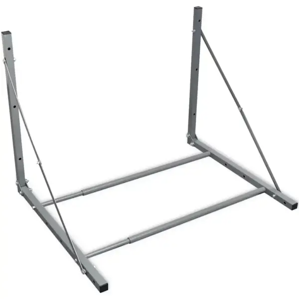 Seinale kinnitatav kokkupandav rehviriiul, hõbedane tsingitud teras, reguleeritav laius 81–122 cm, 122 x 71 x 71 cm, kandevõime 136 kg - 2