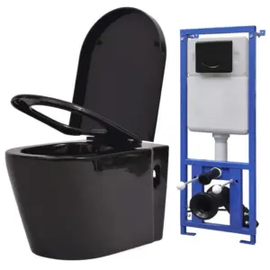 Seinale kinnitatav WC-poti ja peidetud loputuskastiga komplekt, must, 11 l, 56 x 36 x 34 cm