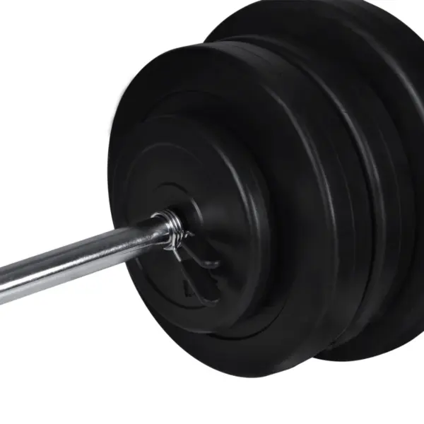 Seinale kinnitatav plokiseade kangi ja hantlite komplektiga, must teras, 60,5 kg – 9