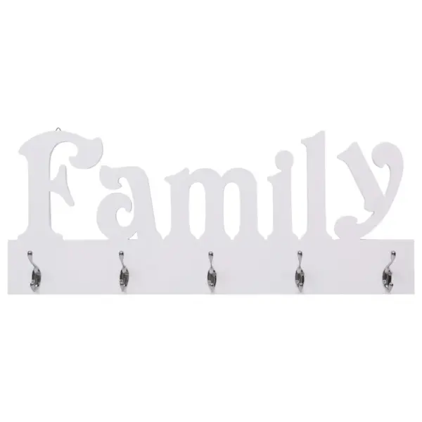 Seinale kinnitatav valge riidenagi FAMILY kirjaga, 5 konksu, MDF, 74 x 29,5 cm – 2