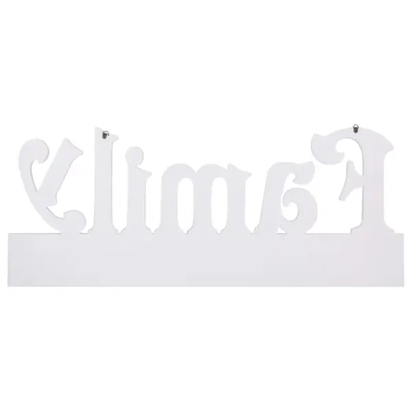 Seinale kinnitatav valge riidenagi FAMILY kirjaga, 5 konksu, MDF, 74 x 29,5 cm – 3