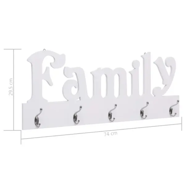 Seinale kinnitatav valge riidenagi FAMILY kirjaga, 5 konksu, MDF, 74 x 29,5 cm – 6