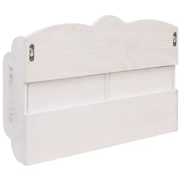 Valge seinale kinnitatav riidenagi 2 sahtli, riiuli ja 3 konksuga, paulownia- ja paplipuidust, 50 x 10 x 34 cm – 5