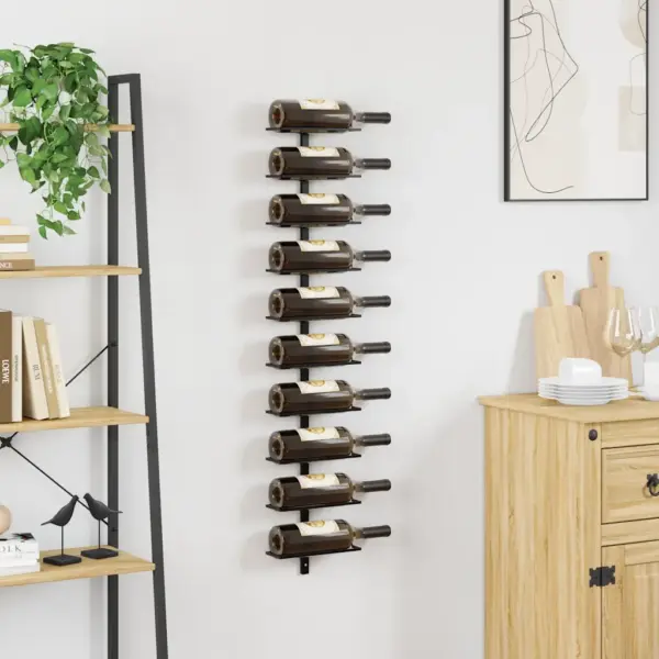 Seinale kinnitatav veiniriiul 10 pudelile, must pulbervärvitud metall, 24 x 9 x 120 cm – 3