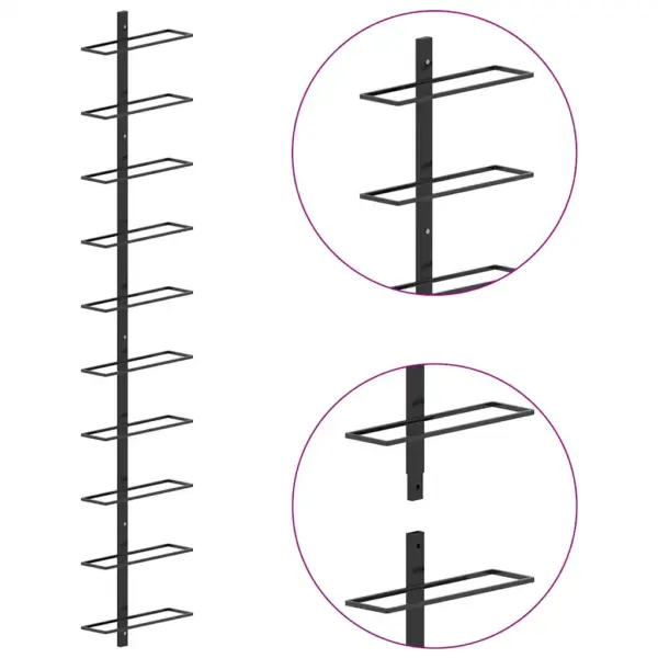 Seinale kinnitatav veiniriiul 10 pudelile, must pulbervärvitud metall, 24 x 9 x 120 cm – 8