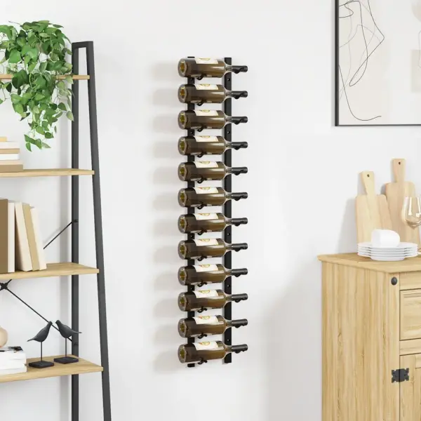 Seinale kinnitatav veiniriiul 12 pudelile, must pulbervärvitud raud, 19 x 11 x 116 cm – 3