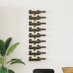 Seinale kinnitatav veiniriiul 9 pudelile, must pulbervärvitud raud, 24 x 9,5 x 98 cm