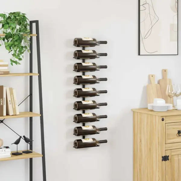 Seinale kinnitatav veiniriiul 9 pudelile, must pulbervärvitud raud, 24 x 9,5 x 98 cm – 3
