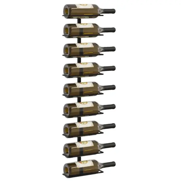 Seinale kinnitatav veiniriiul 9 pudelile, must pulbervärvitud raud, 24 x 9,5 x 98 cm – 4