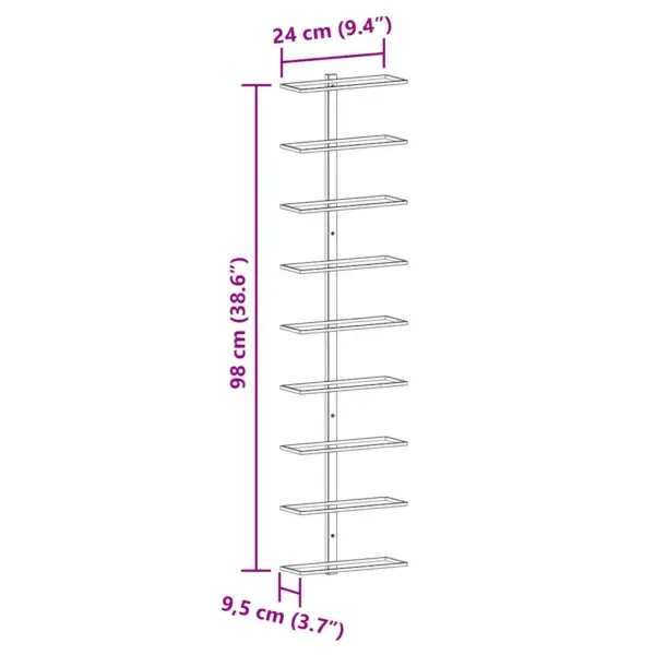 Seinale kinnitatav veiniriiul 9 pudelile, must pulbervärvitud raud, 24 x 9,5 x 98 cm – 9