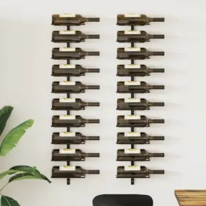 Seinale kinnitatavad veiniriiulid, 20 pudelile, 2 tk, must pulbervärvitud metall, 24 x 9 x 120 cm