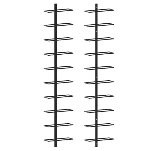 Seinale kinnitatavad veiniriiulid, 20 pudelile, 2 tk, must pulbervärvitud metall, 24 x 9 x 120 cm – 2