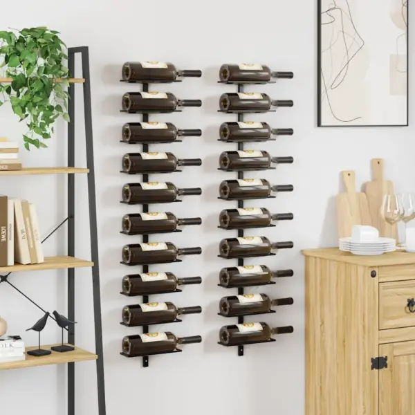Seinale kinnitatavad veiniriiulid, 20 pudelile, 2 tk, must pulbervärvitud metall, 24 x 9 x 120 cm – 3