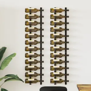 Seinale kinnitatavad veiniriiulid, 2 tk, must pulbervärvitud raud, 24 pudelit, 19 x 11 x 116 cm