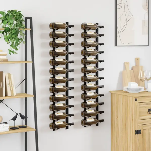 Seinale kinnitatavad veiniriiulid, 2 tk, must pulbervärvitud raud, 24 pudelit, 19 x 11 x 116 cm – 3