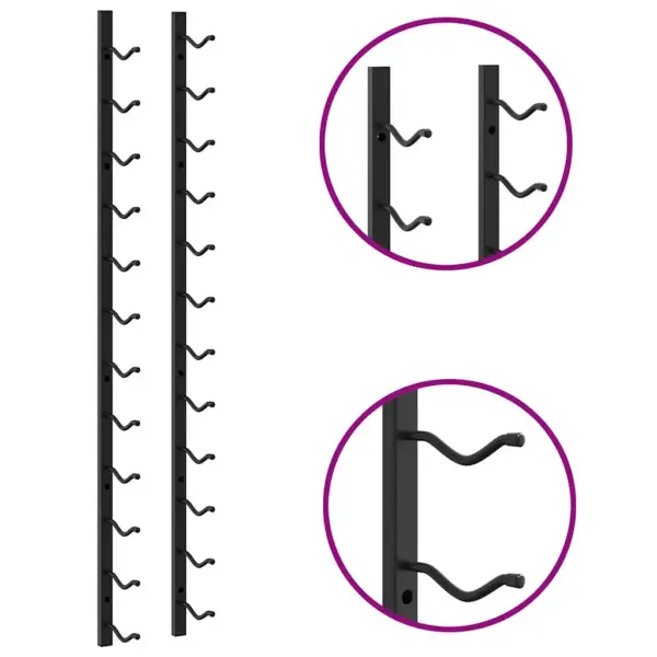 Seinale kinnitatavad veiniriiulid, 2 tk, must pulbervärvitud raud, 24 pudelit, 19 x 11 x 116 cm – 9