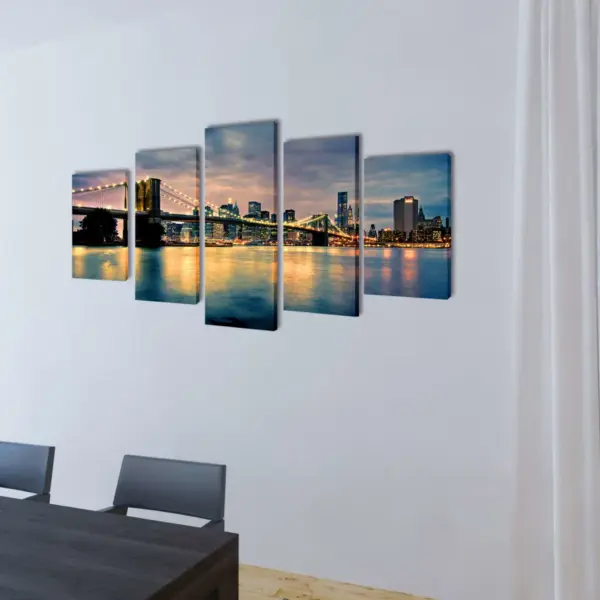 Viie paneeliga seinamaalikomplekt Brooklyni silla ja jõega, veekindel lõuend, 200 x 100 cm – 2