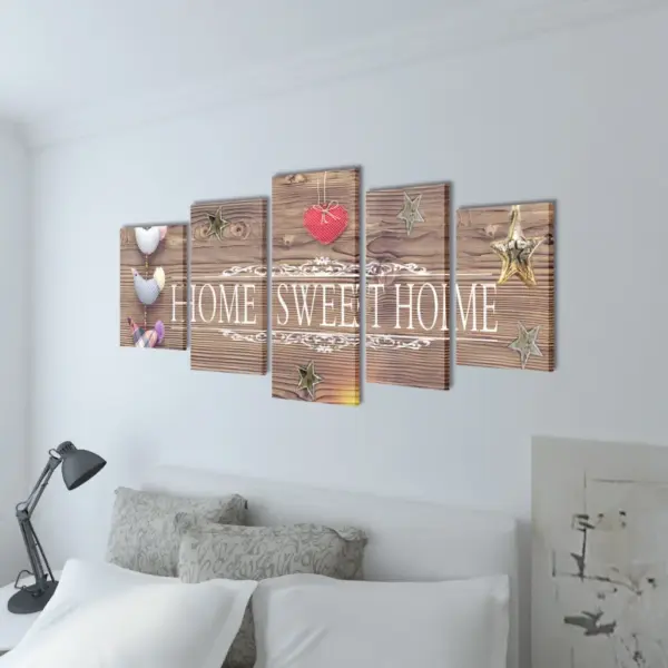 Viie paneeliga seinamaalikomplekt Home Sweet Home, puitraamiga, 200 x 100 cm – 2