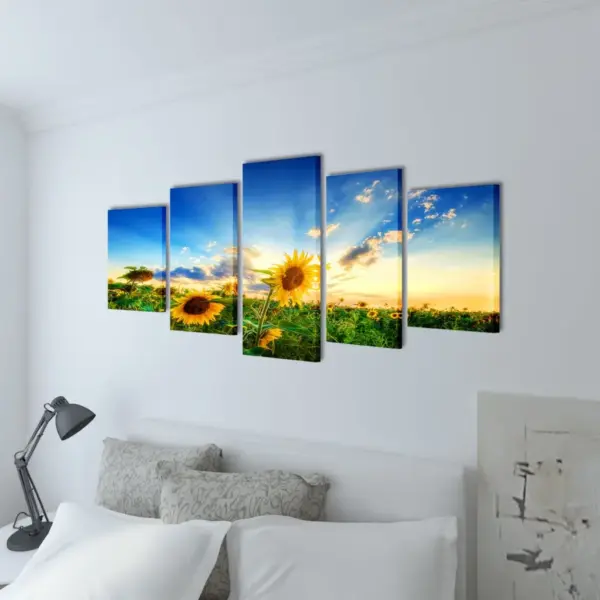 Viieosaline seinamaalikomplekt päevalilledega, veekindel lõuend, 200 x 100 cm – 2
