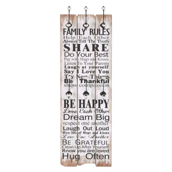 Seinale kinnitatav riidenagi 6 konksuga, Family Rules, 40 x 120 cm – 2
