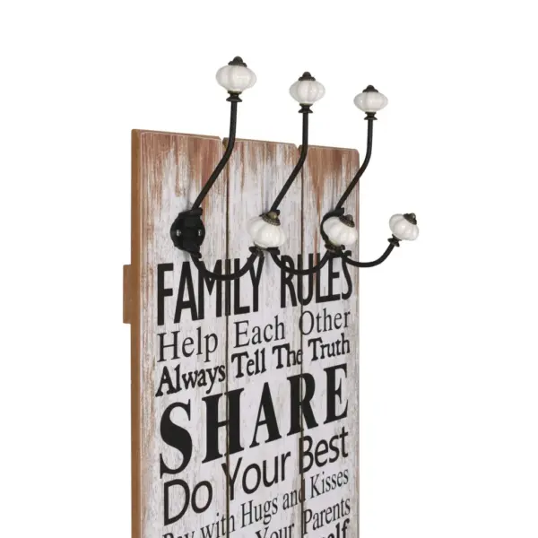 Seinale kinnitatav riidenagi 6 konksuga, Family Rules, 40 x 120 cm – 3