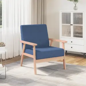 Sinine kangast tugitool puidust raamiga, 64,5 x 67 x 73,5 cm