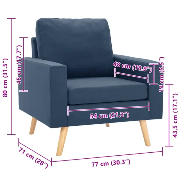 Sinine kangast tugitool puitjalgadega, 77 x 71 x 80 cm – 7