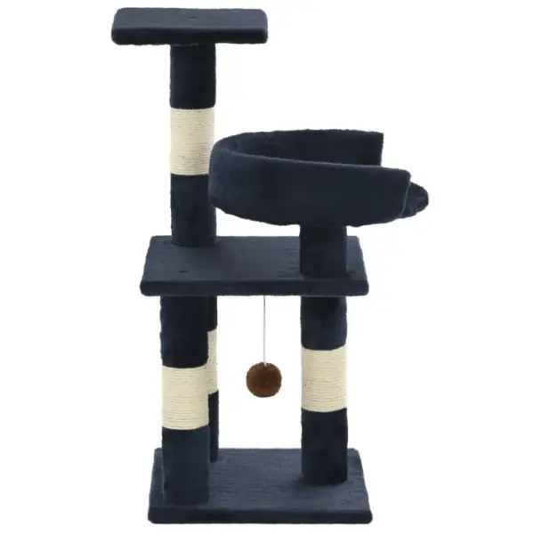 Sinine kassimaja kraapimispuuga, rippuva palliga, 65 cm – 3