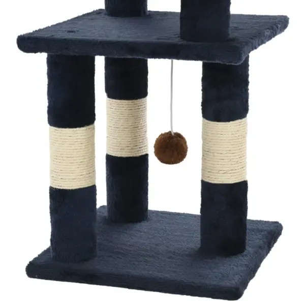 Sinine kassimaja kraapimispuuga, rippuva palliga, 65 cm – 5