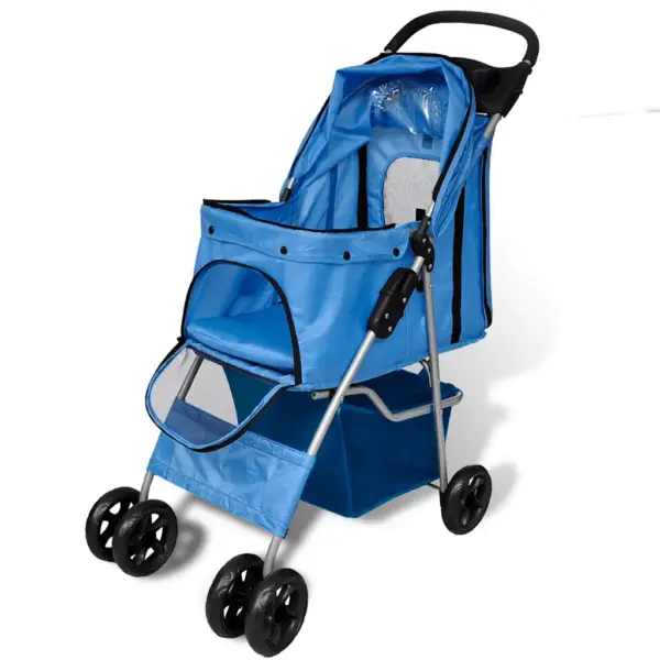 Sinine kokkupandav koerakäru lukustatavate ratastega, 15 kg – 2