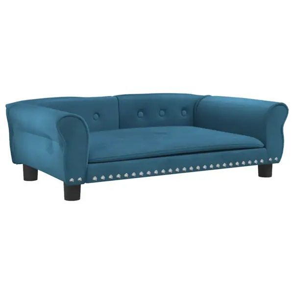 Sinine sametist koeradiivan väikestele koertele, männipuidust raamiga, 95 x 55 x 30 cm – 2