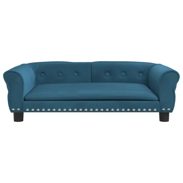 Sinine sametist koeradiivan väikestele koertele, männipuidust raamiga, 95 x 55 x 30 cm – 3